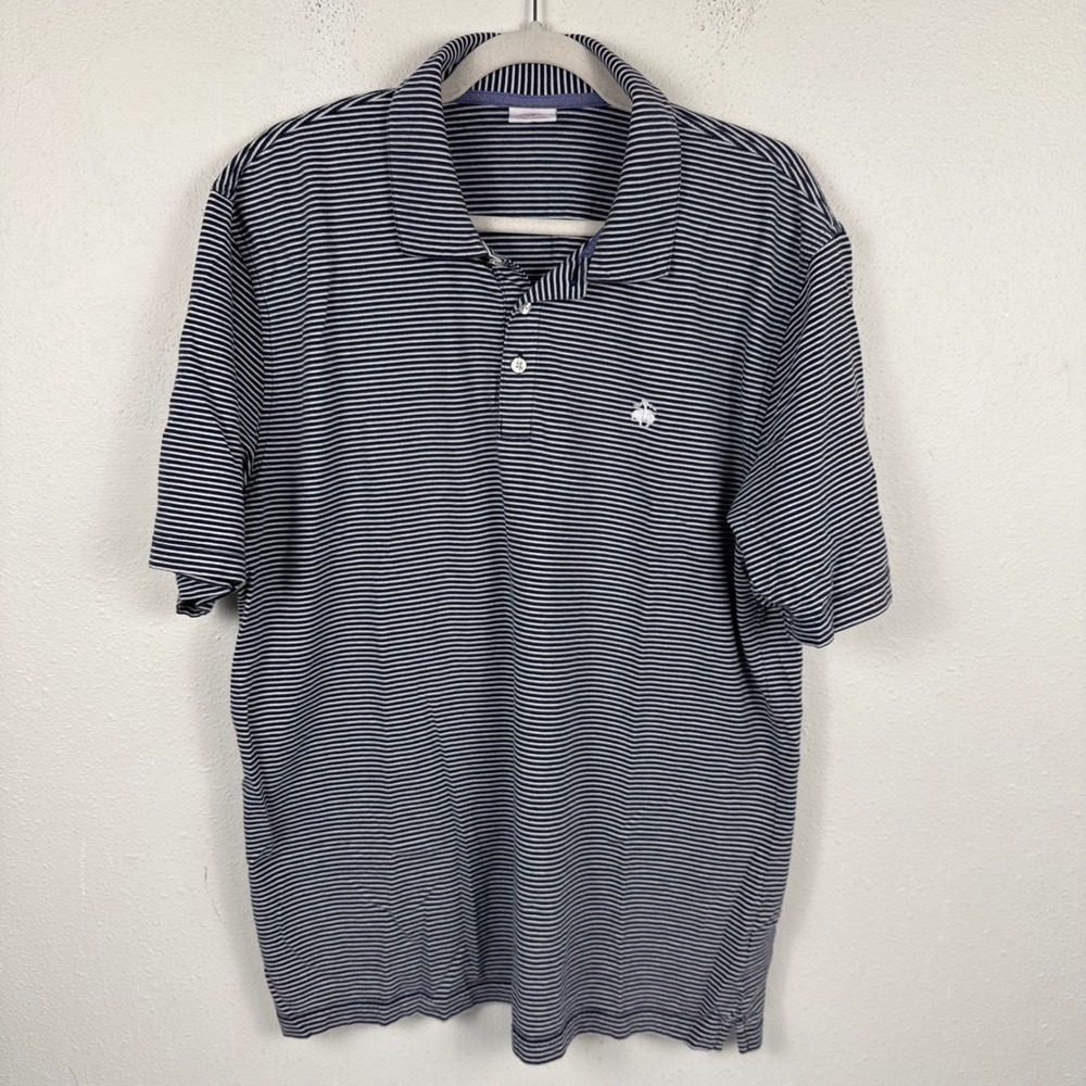 Brooks Brothers 346 Mens XL Navy Blue White Striped Cotton Polo Shirt Logo
